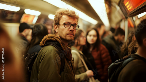 Sad young man in subway