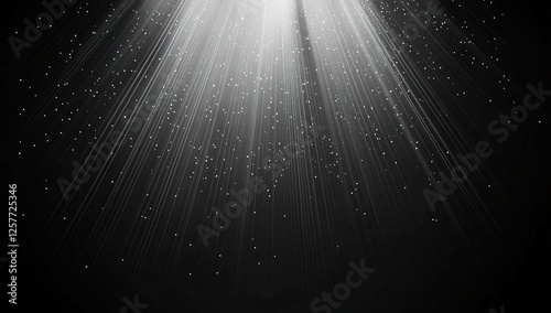 Abstract Black and White Light Rays Background with Glimmering Particles