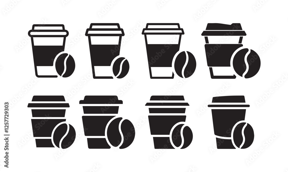 Collection Of Coffee Cup Silhouette Icon Isolated On White Background