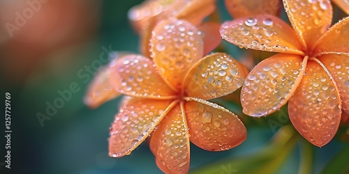 Close-up of cocok botol flowers with dewdrops resting delicately on their petals highlighting their natural sheen and the freshness of the morning