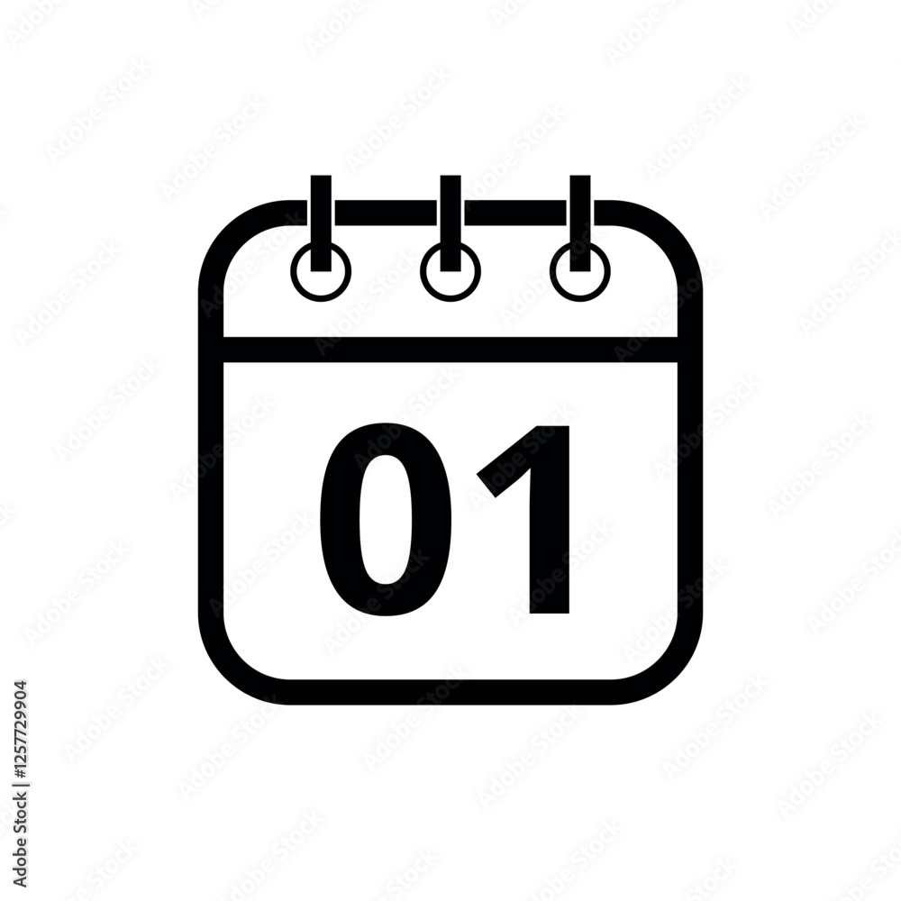 Simple black hollow calendar icon isolated on transparent background for websites and graphic resources, day 01. Simple black hollow calendar icon isolated on transparent background for websites and graphic resources, day 01.