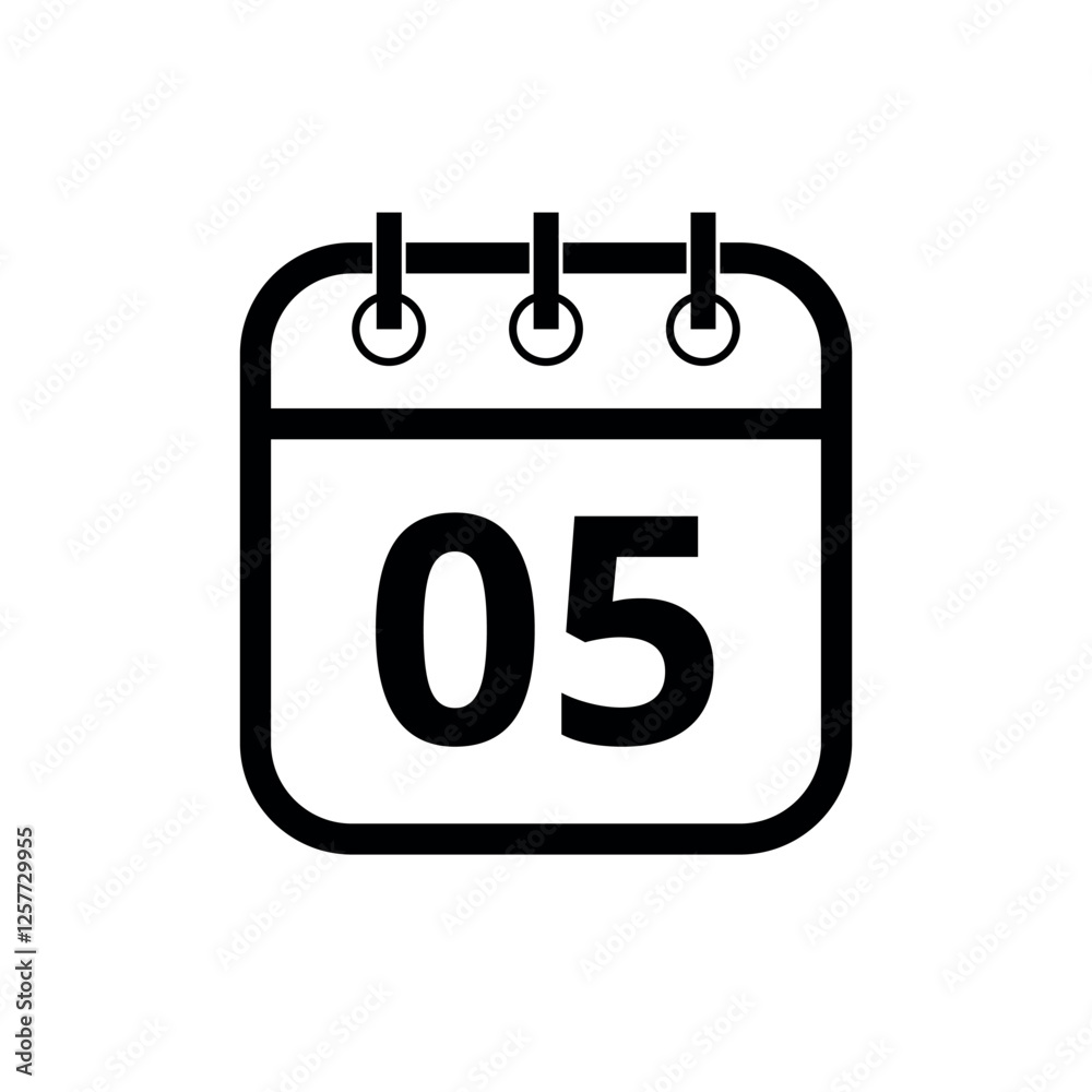 Simple black hollow calendar icon isolated on transparent background for websites and graphic resources, day 05. Simple black hollow calendar icon isolated on transparent background for websites and graphic resources, day 05.