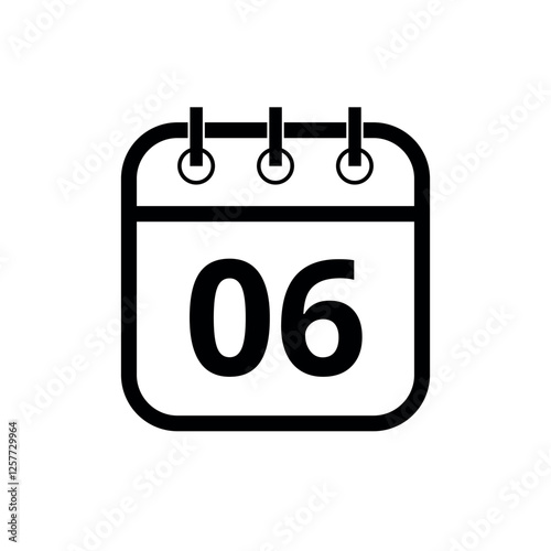 Simple black hollow calendar icon isolated on transparent background for websites and graphic resources, day 06.