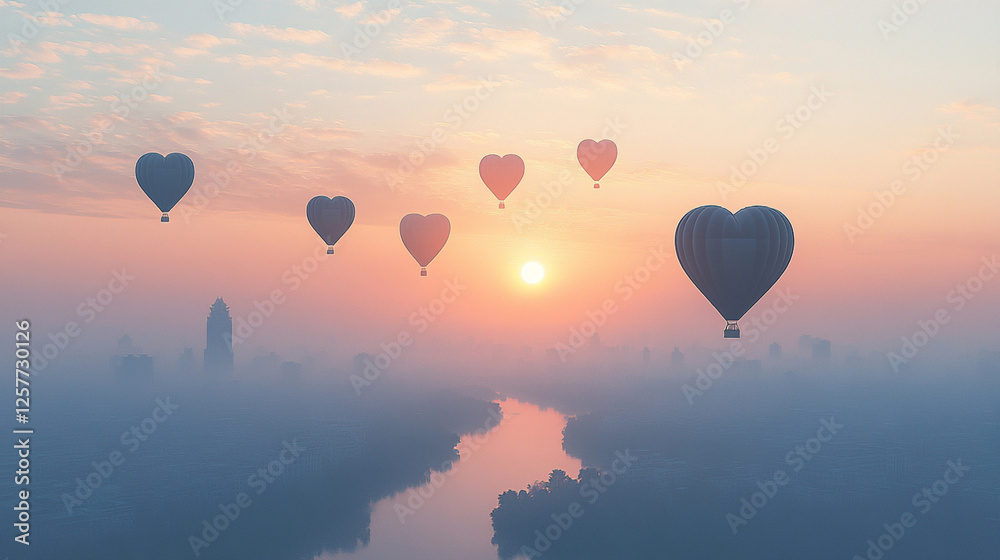 Fototapeta premium heart shaped valentine air balloon