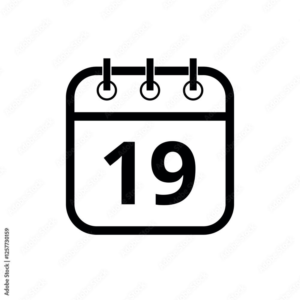 Simple black hollow calendar icon isolated on transparent background for websites and graphic resources, day 19. Simple black hollow calendar icon isolated on transparent background for websites and graphic resources, day 19.