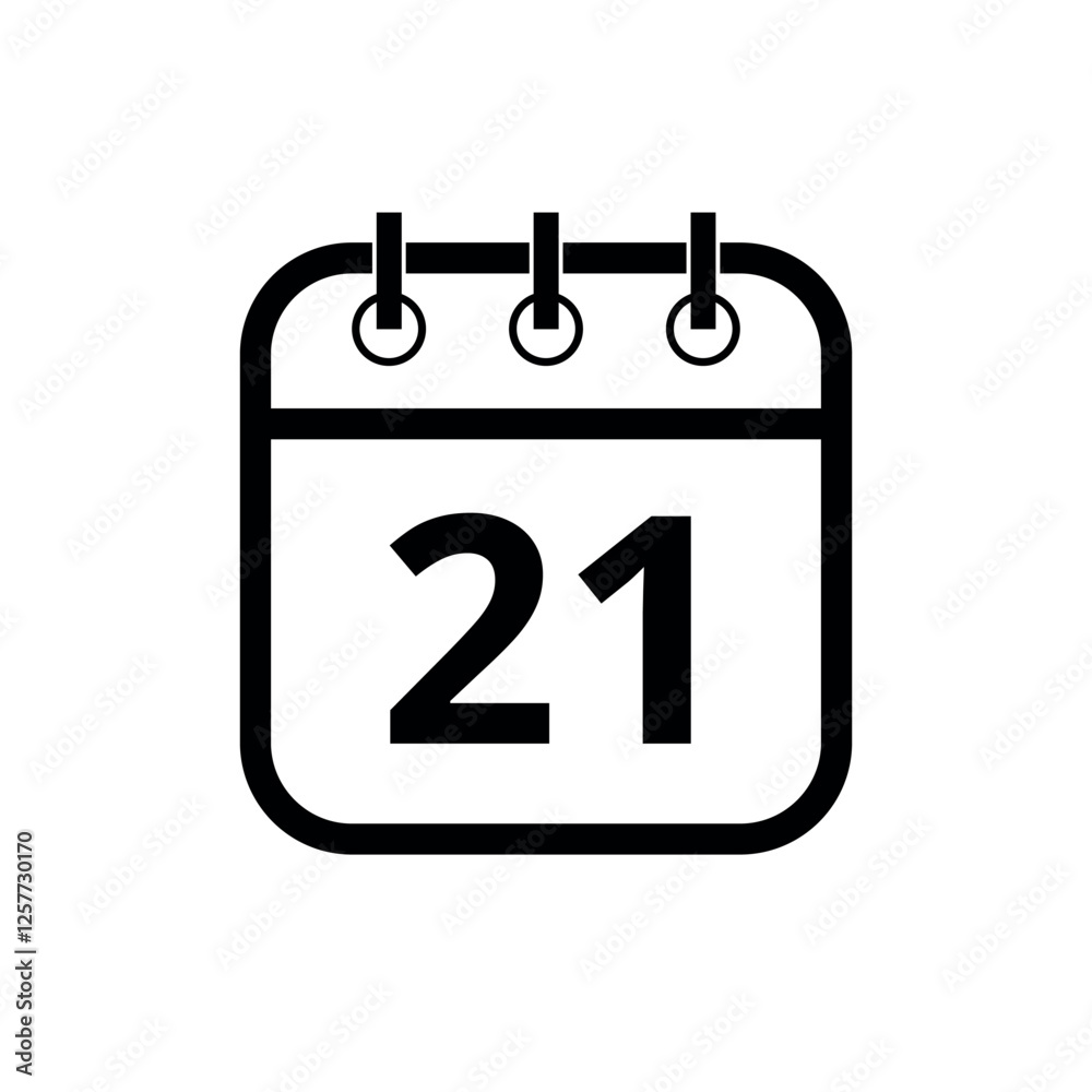 Simple black hollow calendar icon isolated on transparent background for websites and graphic resources, day 21. Simple black hollow calendar icon isolated on transparent background for websites and graphic resources, day 21.