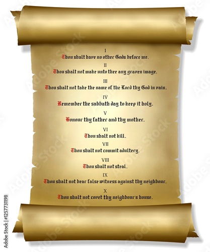 Decalogue, the 10 Commandments on parchment