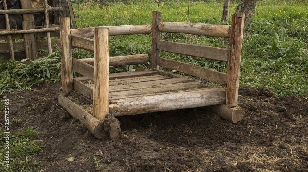 Rustic Wooden Feed Trough in a Rural Setting Rustic Wooden Feed Trough in a Rural Setting