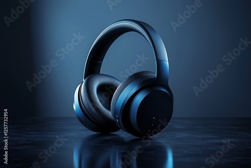 Modern black wireless headphones on a dark background