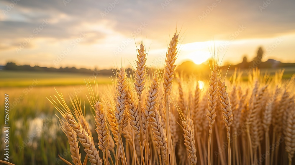 Golden Wheat Field at Sunset Rays of Sunlight Golden Wheat Field at Sunset Rays of Sunlight