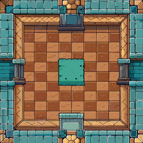 Seamless fantasy dungeon floor with tiles and pillars