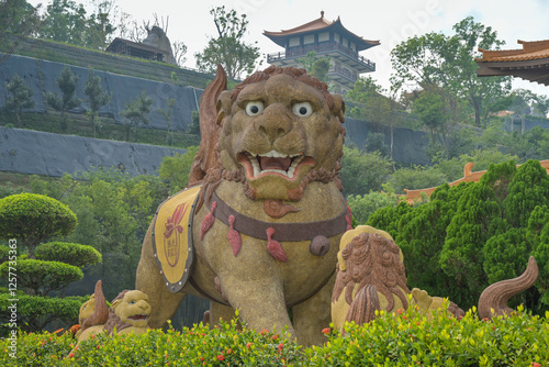 Löwen Statuen vor der Eingangshalle, Front Hall, Fo-Guang-Shan-Buddha-Museum, Tongling Rd, Dashu District, Kaohsiung, Taiwan
