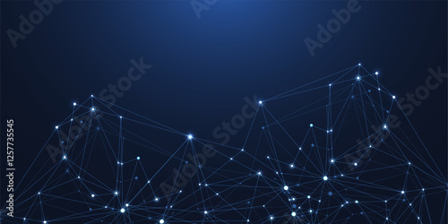 Global network connection concept. Big data visualization. Social network communication in the global computer networks. Internet technology. Business. Science. Vector illustration