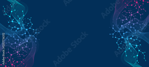 Molecular abstract structure and genetic engineering DNA. Healthcare and medicine background concept. Scientific research background. Wave flow. Innovation pattern. Vector illustration.