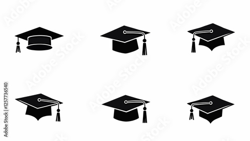 A simple and stylish vector illustration of black graduation caps in different sizes. Ideal for education, school, and academic achievement themes.