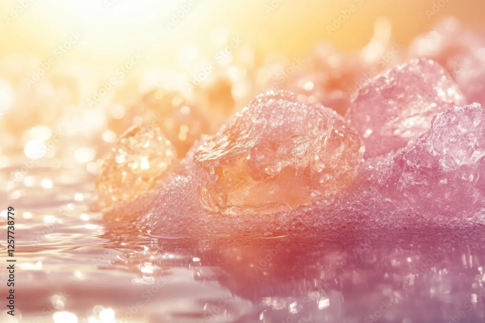 Fototapeta premium Translucent pink rock sugar crystals with a sparkling light reflection