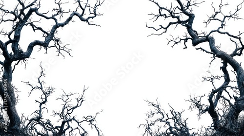 Dead trees frame, white background, design element