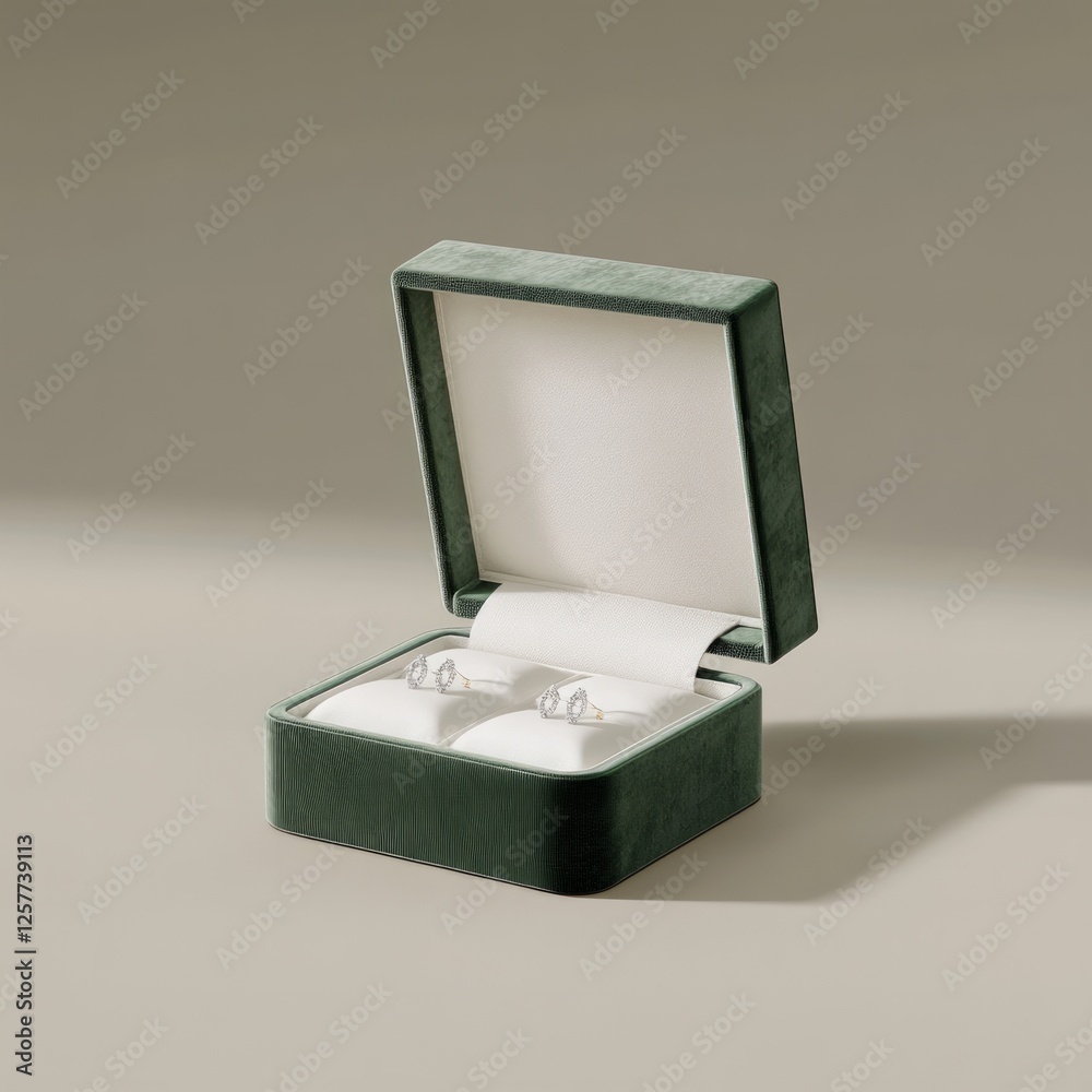 a green velvet jewelry box with a white a green velvet jewelry box with a white