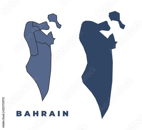 Bahrain flat and outline vector map set