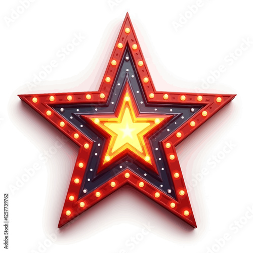 A retro-inspired vector illustration of a red marquee star with glowing lightbulbs, perfect for vintage and entertainment-themed designs.