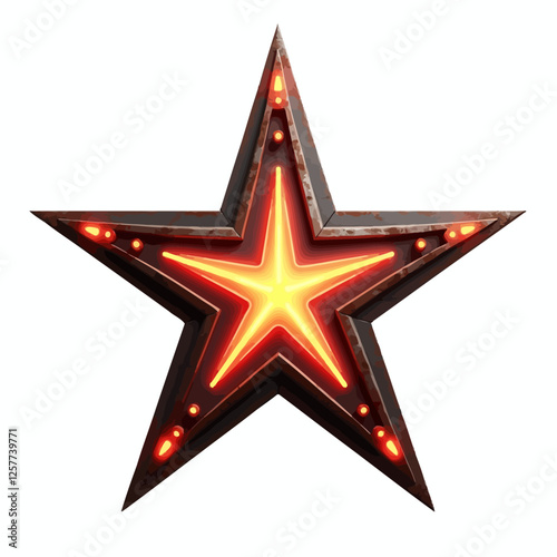 A retro-inspired vector illustration of a red marquee star with glowing lightbulbs, perfect for vintage and entertainment-themed designs.