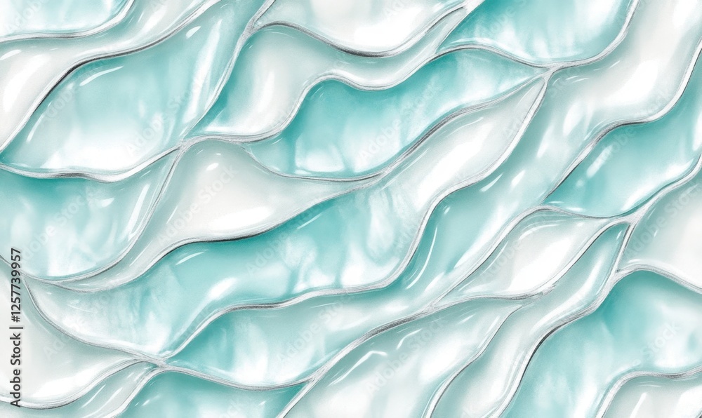 Obraz premium Abstract teal and white liquid wave pattern, seamless texture for design