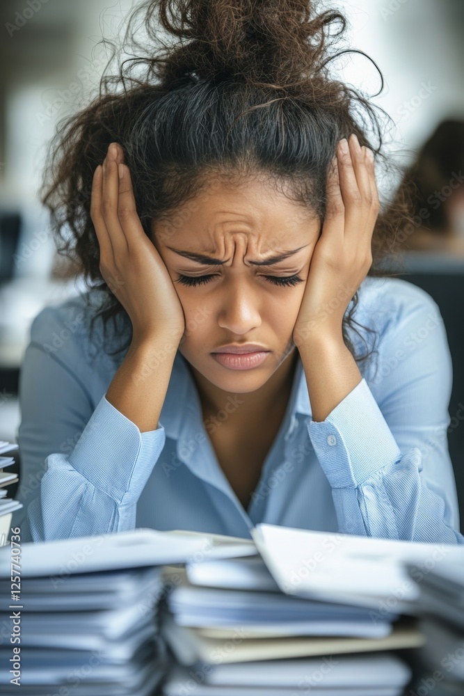 Overwhelmed Office Worker Stressed By Workload, Deadline Pressure, And Administrative Tasks
