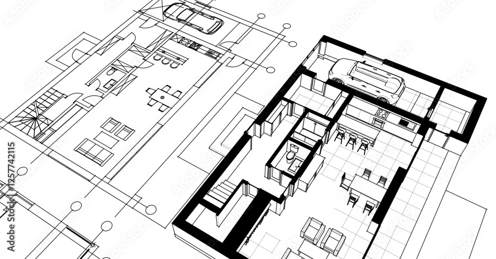 Fototapeta premium house sketch plan 3d illustration