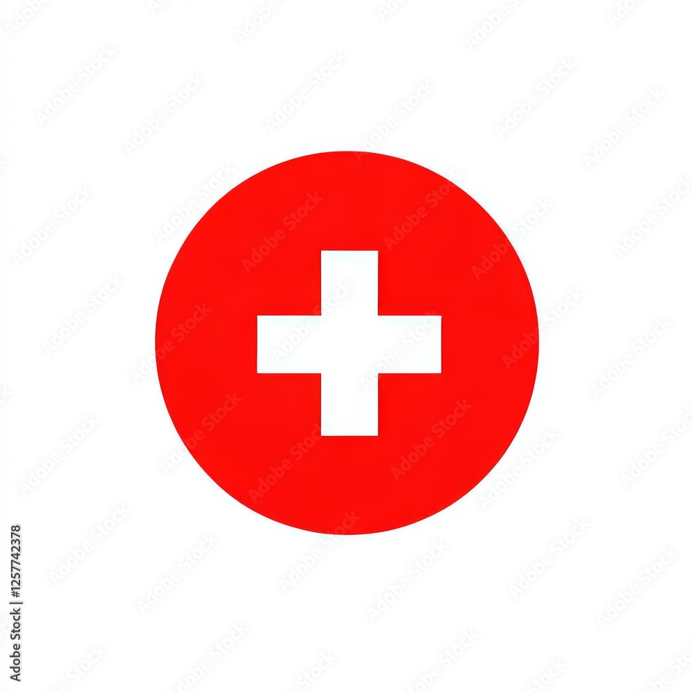 Emergency First Aid Symbol: Red Circle with Medical and White Cross Emergency First Aid Symbol: Red Circle with Medical and White Cross