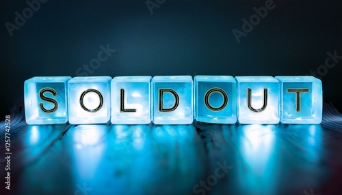 売り切れを意味する英語のフレーズのSOLD OUTの文字が書かれた木製のキューブブロック。 aiで生成 photo