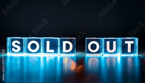 売り切れを意味する英語のフレーズのSOLD OUTの文字が書かれた木製のキューブブロック。 aiで生成 photo
