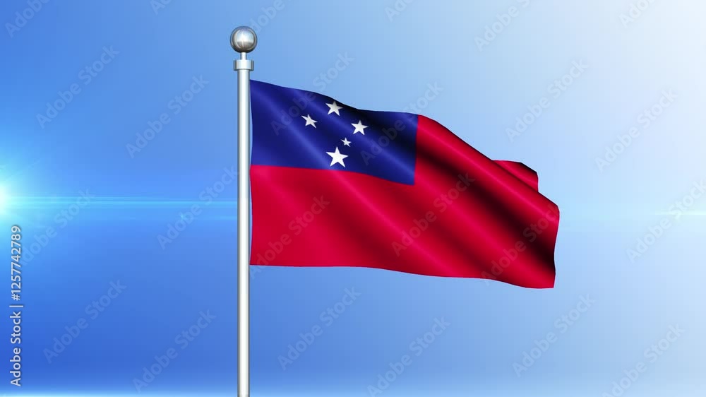 Samoa flag waving on a pole seamless loop. Flag of Samoa