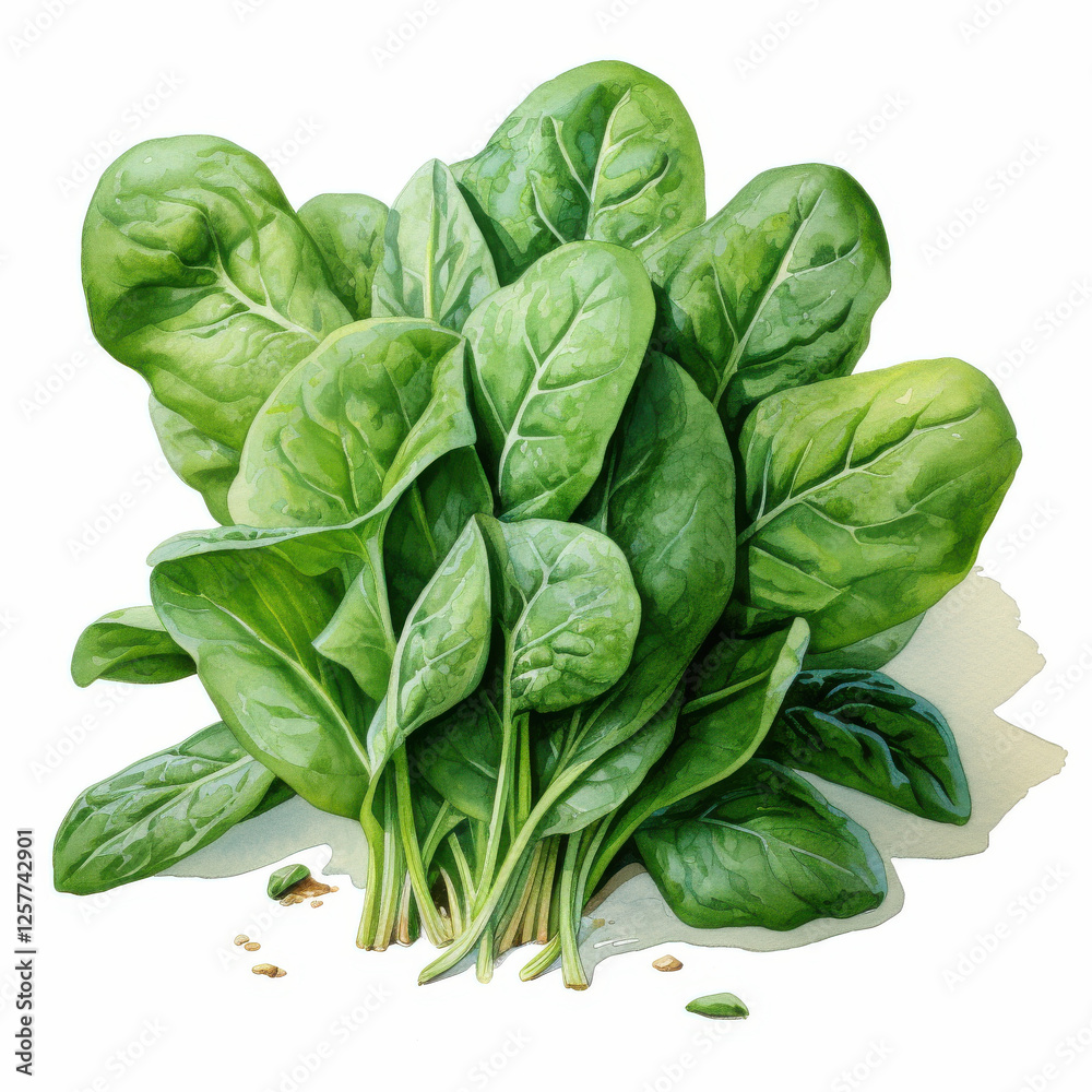 Fototapeta premium Fresh spinach leaves arranged in vibrant green bunch, showcasing their rich texture and color, perfect for healthy meals and salads