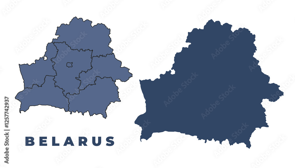 Obraz premium Belarus flat and outline vector map set