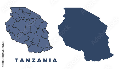 Tanzania flat and outline vector map set
