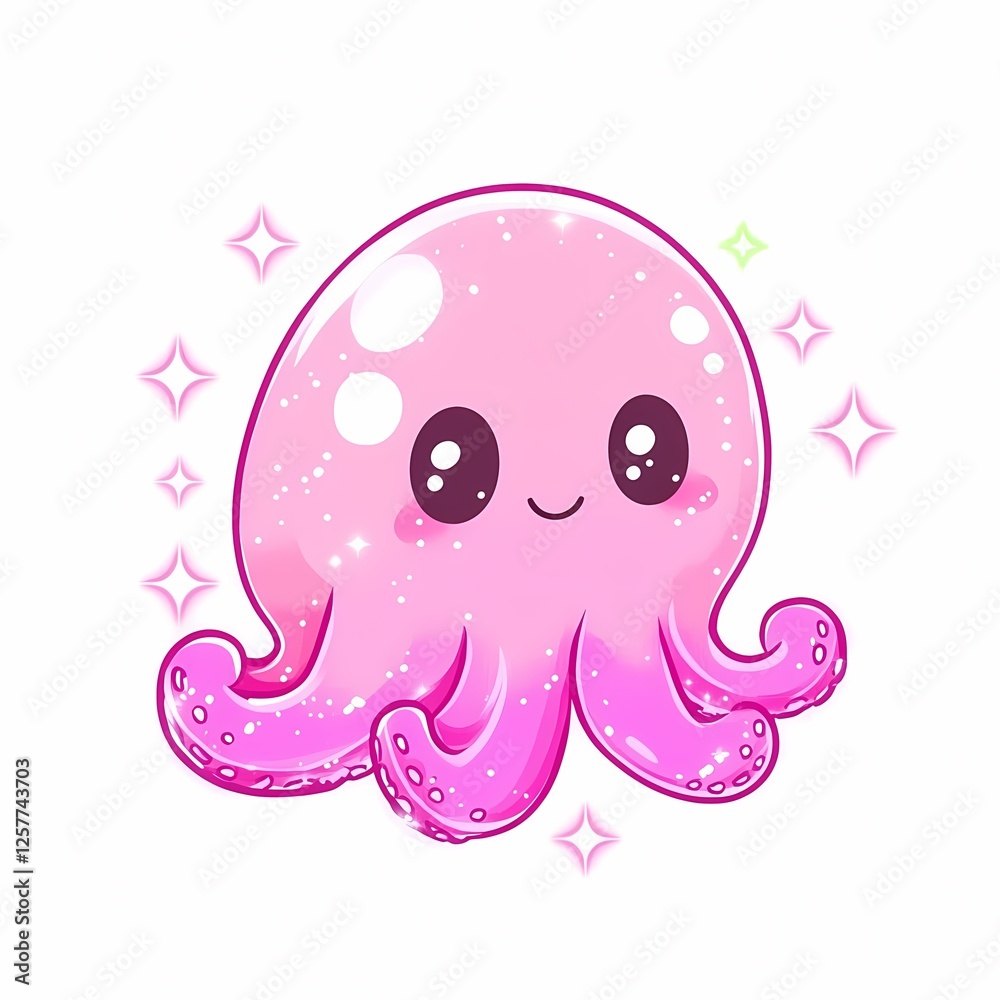 Cute pink octopus cartoon doodle icon on a white background
Cute pink octopus cartoon doodle icon on a white background