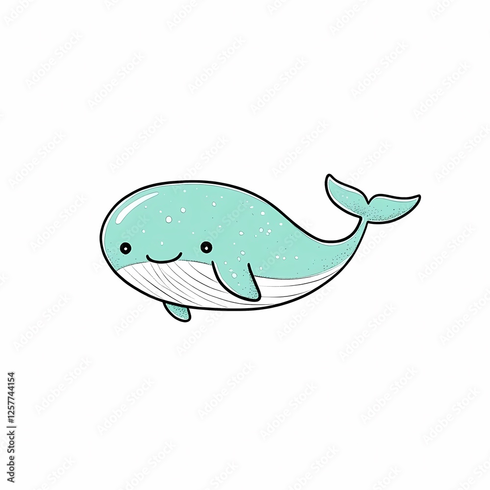 Cute teal whale cartoon doodle icon on a white background
Cute teal whale cartoon doodle icon on a white background