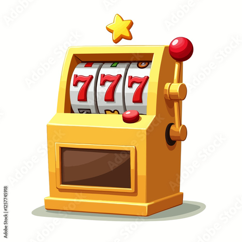 A vibrant vector illustration of a golden slot machine showing a winning 777 combination, symbolizing luck and casino gambling.