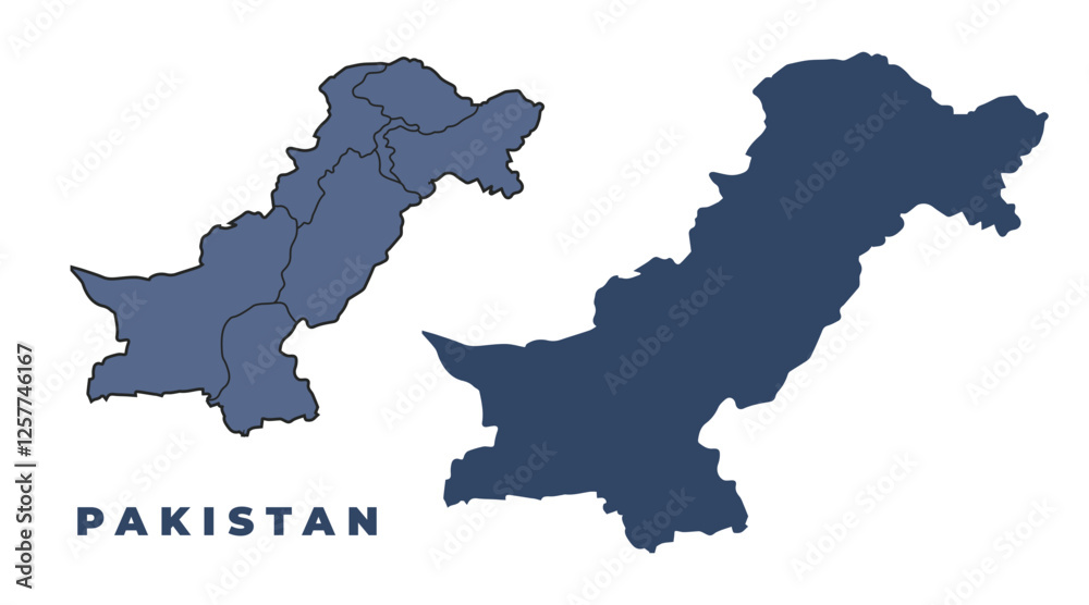 Obraz premium Pakistan flat and outline vector map set