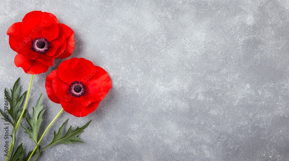 Two red poppies on a gray background Two red poppies on a gray background
