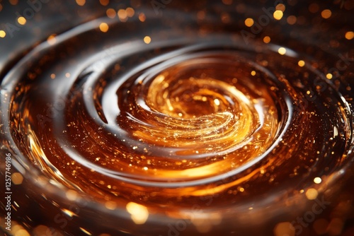 Golden liquid swirl with glowing highlights and deep rich reflections photo