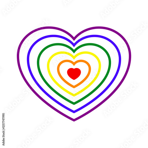 Logo lgbt. Mes del orgullo. Set con formas concéntricas de corazón con líneas exteriores con los colores de la bandera arcoiris