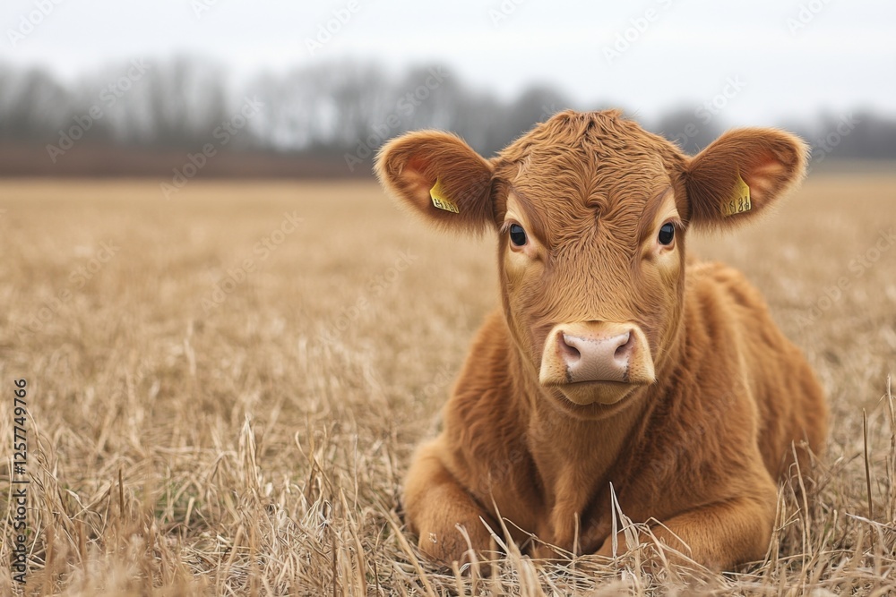 Curious brown cow standing in a rural field Curious brown cow standing in a rural field