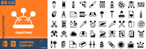 Crafting Duotone Editable Icons set. Vector illustration in modern thin duotone style of crafting icons: carving, wood carving, star, crafts, rolling, etc