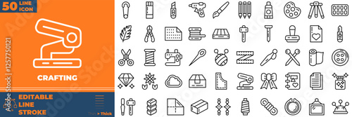 Crafting Line Editable Icons set. Vector illustration in modern thin line style of crafting icons: carving, wood carving, star, crafts, rolling, etc
