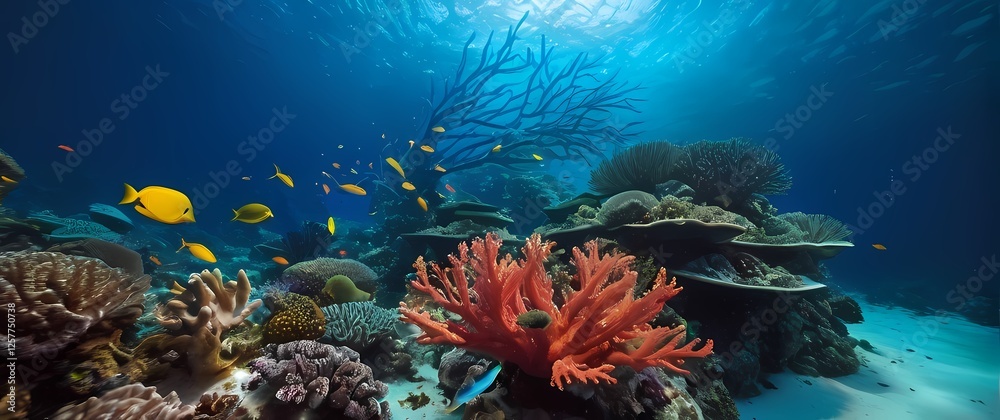 Fototapeta premium A vivid coral reef bustling with life and colors inviting curiosity and exploration of underwater ecosystems thriving in oceans