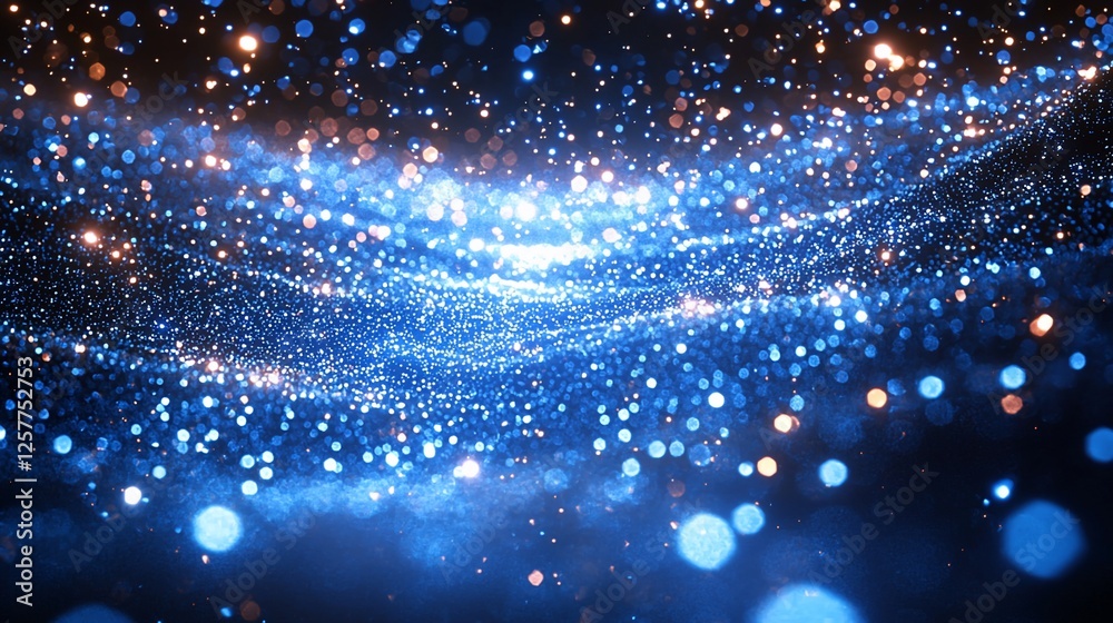 Blue sparkle wave, cosmic dust, dark background, abstract design, website banner Blue sparkle wave, cosmic dust, dark background, abstract design, website banner