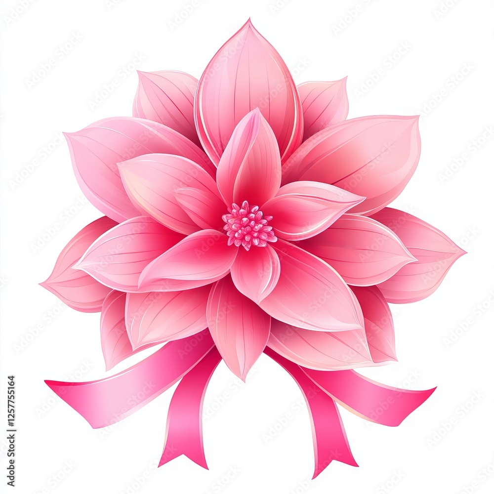 Fototapeta premium Pink flower with ribbon icon isolated on white background