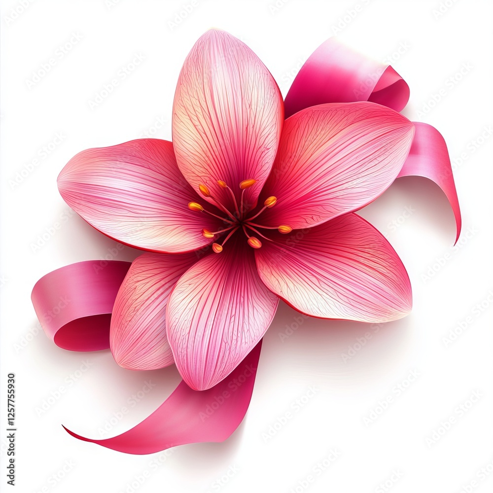 Fototapeta premium Pink flower with ribbon icon isolated on white background