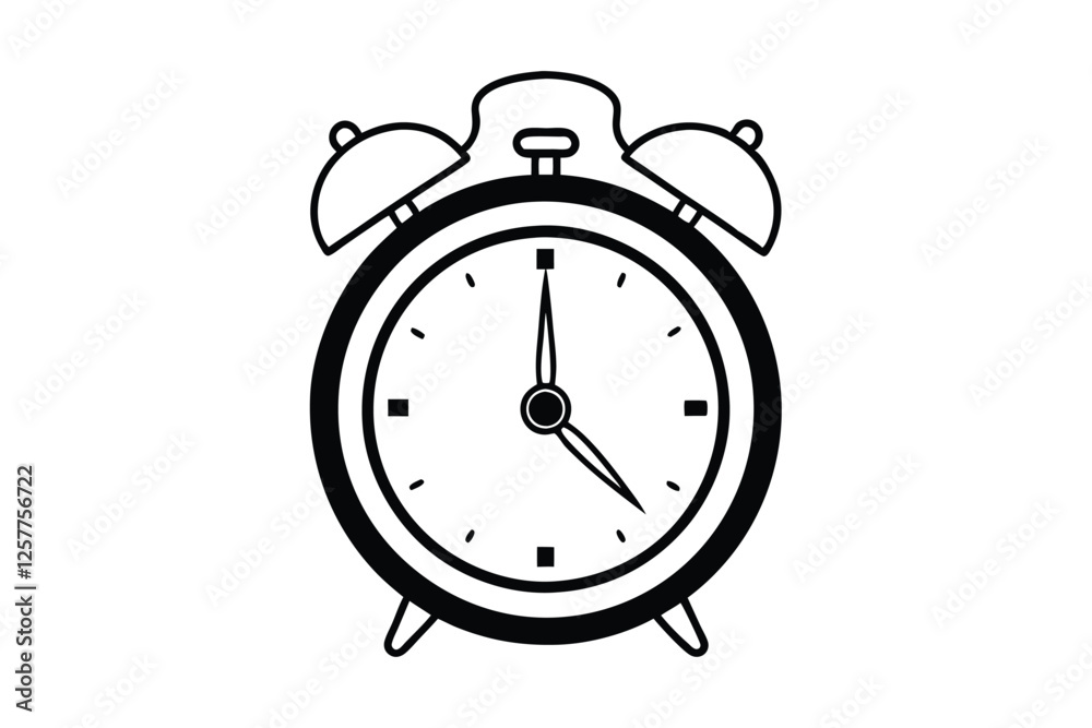 Line art vector illustration of a classic alarm clock Line art vector illustration of a classic alarm clock